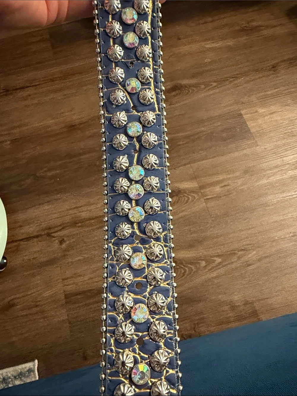 Western Blue Rhinestone Belt Crystal Diamond Studded Faux Leather Cowgirl Belt